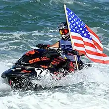 Anthony Radetic on a Sea-Doo preparing for the Sea-Doo personal water craft.