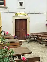 entrance to fresco hall at inner courtyard
