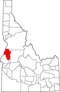 Map of Idaho highlighting Adams County