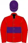 Red, purple hoop, purple cap