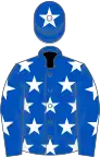 Royal blue, white stars, royal blue cap, white star