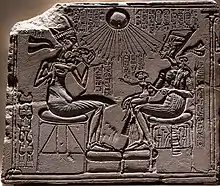 Akhenaten and Nefertiti with Daughters; c.1345 BC; painted limestone; 32.5 x 39 cm; Egyptian Museum of Berlin (Germany)