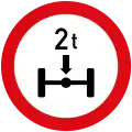 No entry for vehicles having a mass exceeding 2 tonnes on one axle