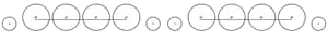 Diagram of one small leading wheel, four large driving wheels joined by a coupling rod, two small trailing wheels, four large driving wheels joined by a coupling rod, and one small leading wheel