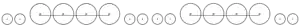 Diagram of two small leading wheels, four large driving wheels joined by a coupling rod, four small trailing wheels, four large driving wheels joined by a coupling rod, and two small leading wheels